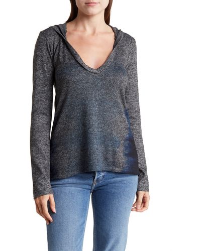 Go Couture Hooded Tunic Sweater - Blue