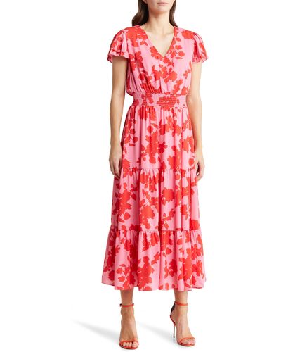 Nanette Lepore Floral Cap Sleeve Tiered Maxi Dress