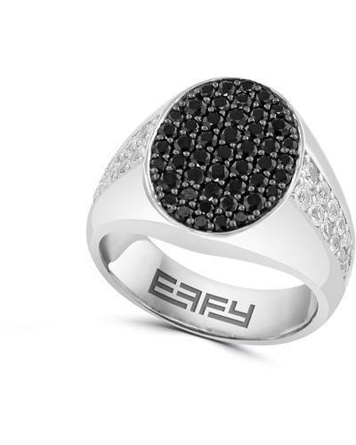 Effy Sterling Silver White Sapphire & Black Spinel Signet Ring