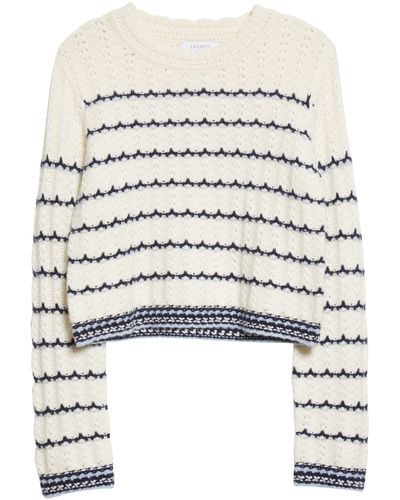 La Ligne Stripe Scallop Stitch Cashmere Crewneck Sweater In Cream At Nordstrom Rack - Natural