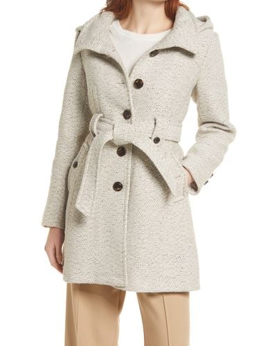 Gallery Belted Hooded A-line Coat - Natural