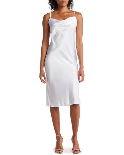 Bebe Satin Cowl Neck Midi Dress - White