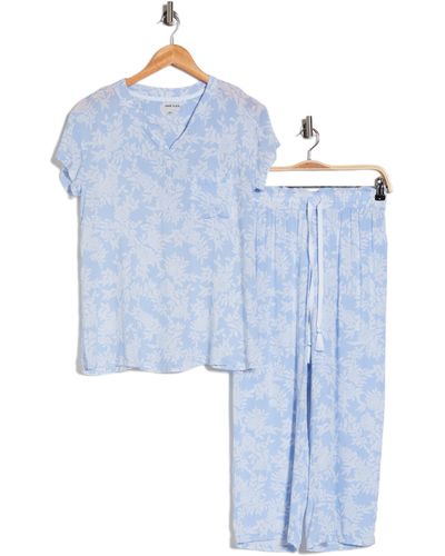 Anne Klein Short Sleeve & Pants Pajamas - Blue