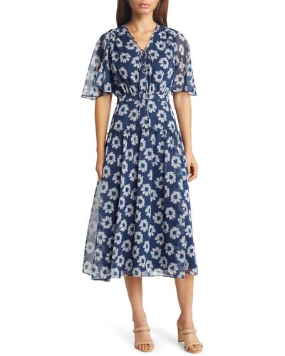 Ted Baker Floral Print Tiered Midi Dress - Blue