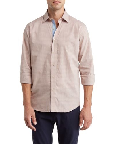 Lorenzo Uomo Trim Fit Check Long Sleeve Cotton Button-up Shirt - Red
