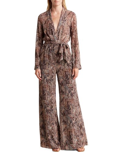 L'Agence Echo Paisley Long Sleeve Jumpsuit - Brown