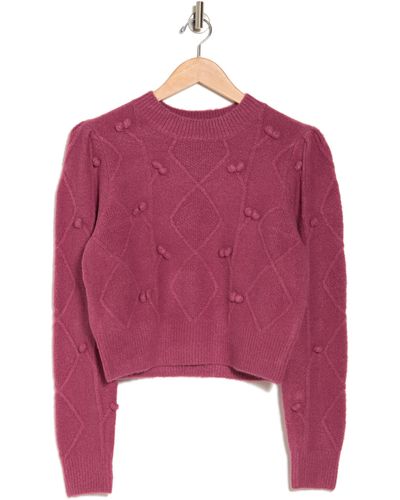 Elodie Bruno Pompom Cable Knit Crop Sweater - Pink
