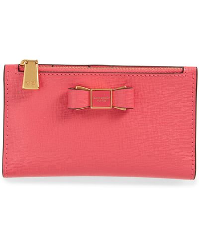 Kate Spade Morgan Bow Small Slim Leather Bifold Wallet - Red