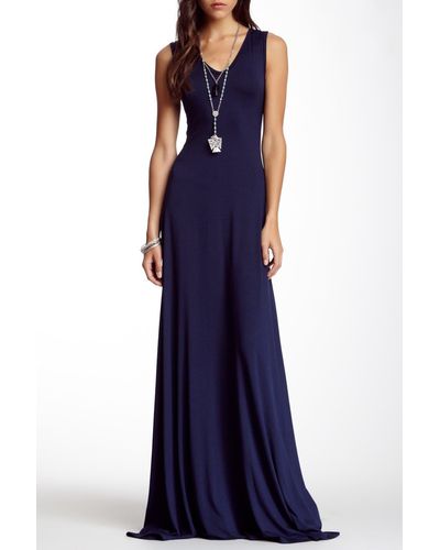 Go Couture V-neck Sleeveless Maxi Dress - Blue