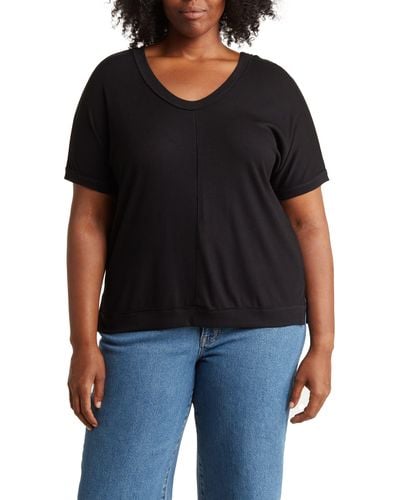Heather by Bordeaux Ribbed Scoop Neck T-shirt - Black
