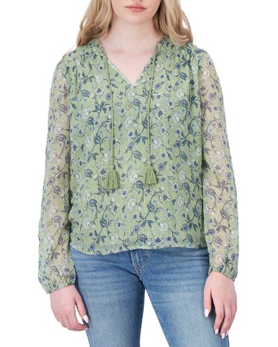 Lucky Brand Floral Long Sleeve Blouse - Green