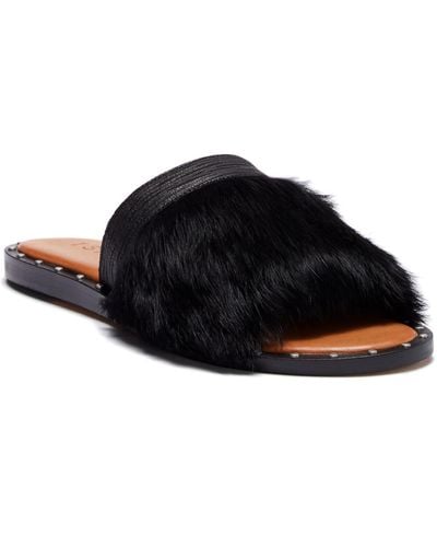 1.STATE Carrisma Leather & Rabbit Fur Slide Sandal - Black