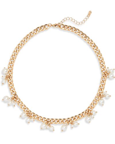Nordstrom Imitation Pearl Drop Curb Chain Necklace - White