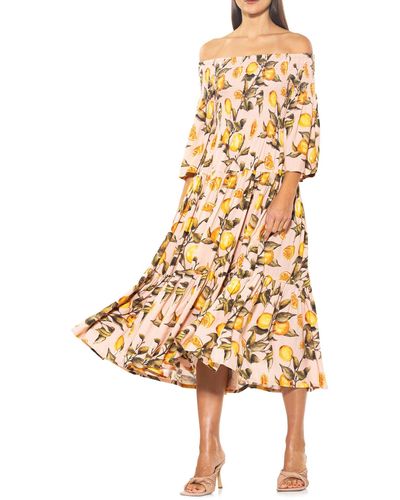 Alexia Admor Amabella Smocked Off-the-shoulder Maxi Dress In Summer Lemon At Nordstrom Rack - Yellow