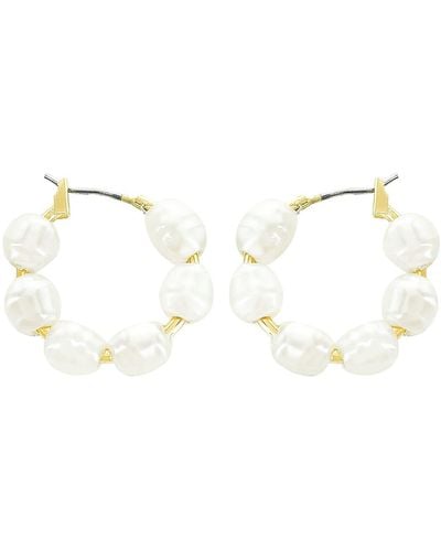Panacea Imitation Pearl Hoop Earrings - White
