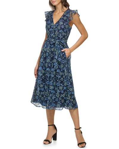 Kensie Floral Embroidered Maxi Dress - Blue