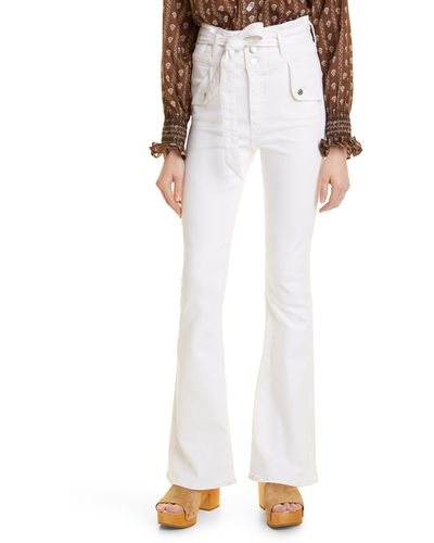Veronica Beard Giselle Belted High Waist Slim Flare Jeans - White