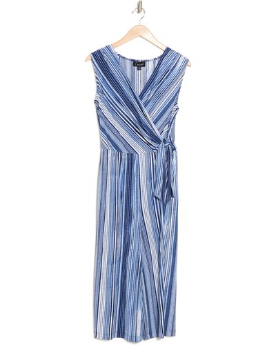 Connected Apparel Tie Waist Capri Jumpsuit - Blue