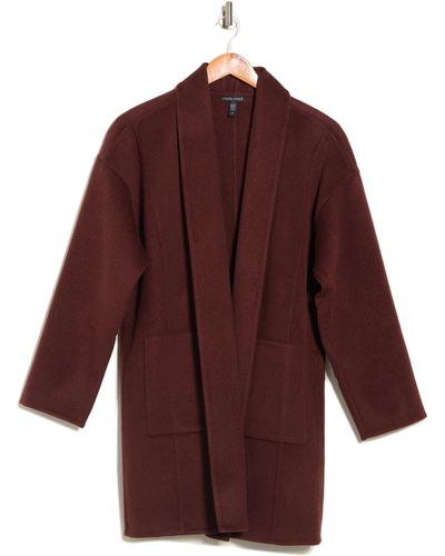 Eileen Fisher High Collar Wool Blend Open Front Coat In Brownstone At Nordstrom Rack - Red