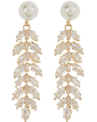 Tasha Crystal & Imitation Pearl Leaf Drop Earrings - Natural