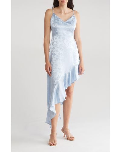 Lulus Love It Floral Jacquard Satin Asymmetric Dress - Blue
