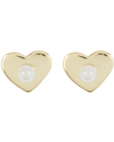 Argento Vivo Sterling Silver Imitation Pearl Heart Stud Earrings - Metallic