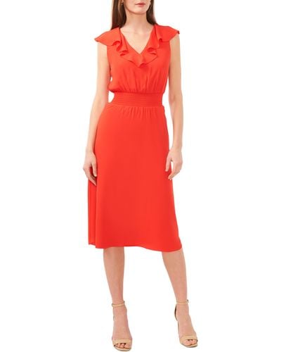 Halogen® Ruffle Smocked Waist Midi Dress - Red