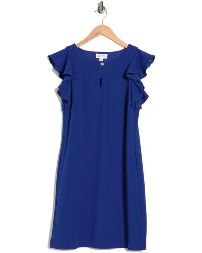 Tahari Ruffle Sleeve Keyhole Neck Crepe Dress In Cobalt At Nordstrom Rack - Blue