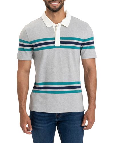 Threads For Thought Ashby Stripe Organic Cotton Blend Piqué Polo - Blue