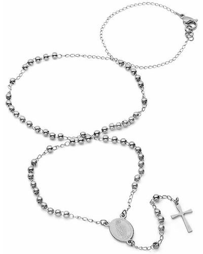 HMY Jewelry Stainless Steel Rosary Necklace - White