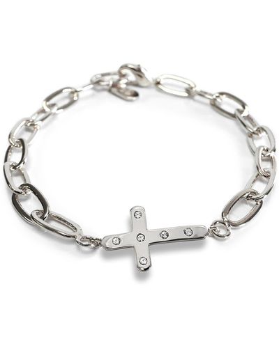 Liza Schwartz Sterling Silver Plated Amour Cz Cross Chain Bracelet - Metallic