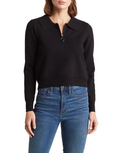 Love By Design Annie Quarter Zip Crop Sweater - Black