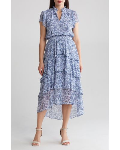 1.STATE Floral Ruffle Midi Dress - Blue