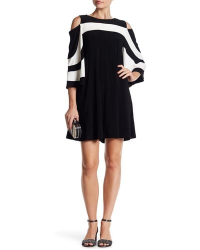 Nina Leonard Ity Stripe Cold Shoulder Dress - Black