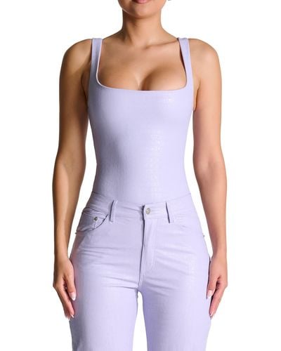 Naked Wardrobe The Crocodile Collection Croc Embossed Faux Leather Tank Bodysuit - Purple