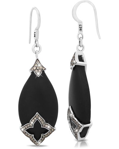 Lois Hill Sterling Silver Black Onyx & Brown Diamond Teardrop Earrings