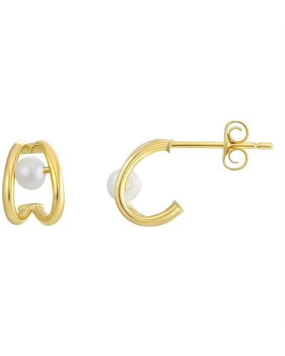 CANDELA JEWELRY 14k Gold 2mm Imitation Pearl J-Huggie Earrings - Metallic