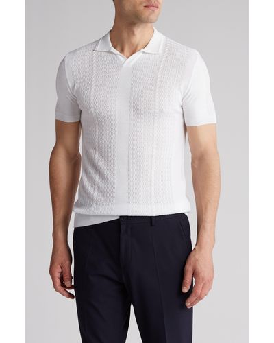 T.R. Premium Textured Sweater Knit Johnny Collar Polo - White