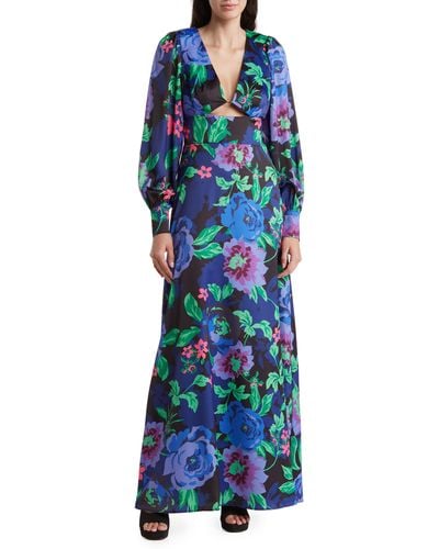 AFRM Floral Print Long Maxi Dress - Blue