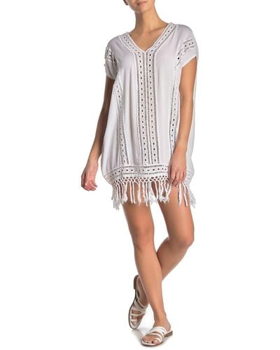 Boho Me Crochet Fringe Short Dress - White