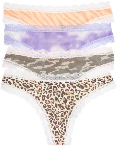 Honeydew Intimates Aiden 4-pack Assorted Lace Micro Thongs - Pink
