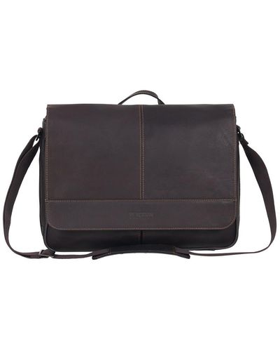 Kenneth Cole Colombian Leather Crossbody Laptop Case & Tablet Messenger Bag - Black