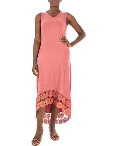 Nina Leonard V-neck Sleeveless Lace Hem High/low Dress - Pink