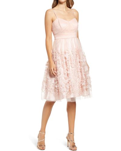 Eliza J Floral Appliqué Fit & Flare Cocktail Dress - Pink