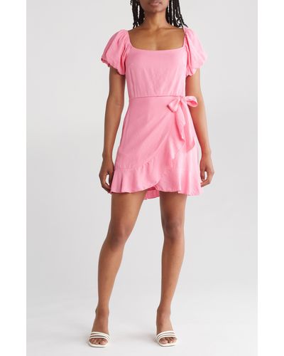 ROW A Puff Sleeve Wrap Style Dress - Pink