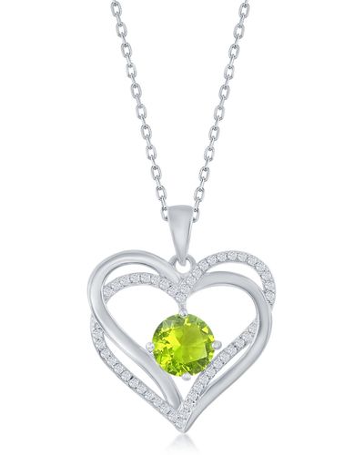 Simona Sterling Silver Cz Heart Pendant Necklace - Green
