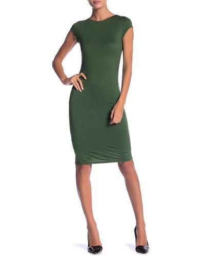 Velvet Torch Cap Sleeve Bodycon Dress - Green