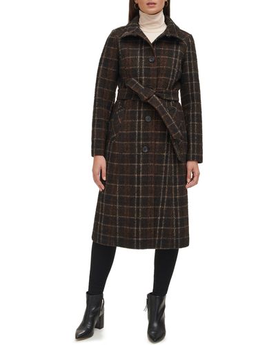 Kenneth Cole Plaid Trench Coat - Black