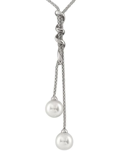 Splendid Double Dangling Shell Pearl Pendant Necklace - White