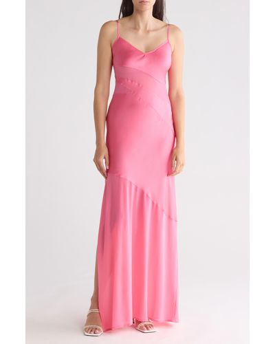 French Connection Inu Satin & Mesh Slipdress - Pink